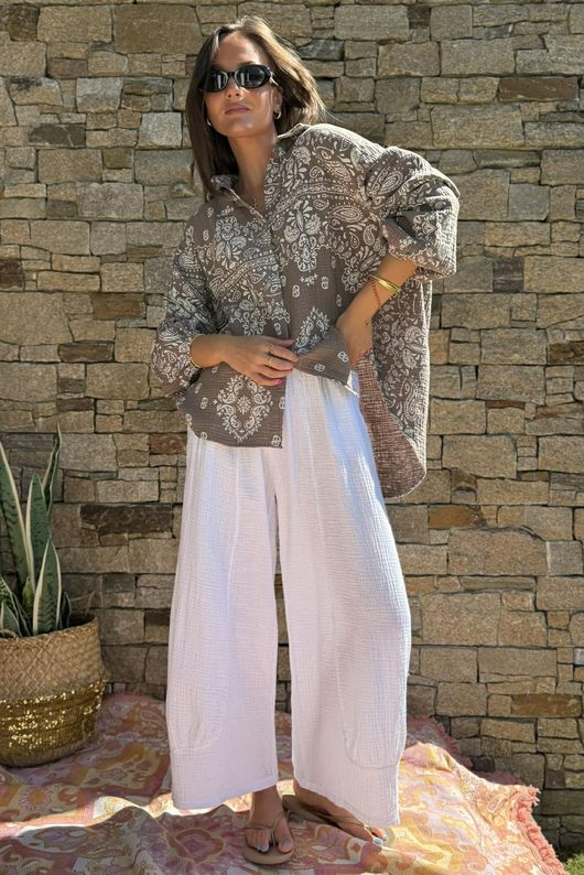 Hush Pillow Cotton Bandana B Boyfriend Shirt Mocha